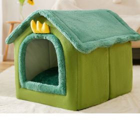 Foldable Dog House Pet Cat Bed Winter Dog Villa Sleep Kennel Removable Nest Warm Enclosed Cave Sofa Pets Supplies (Option: Green dinosaur-Medium)