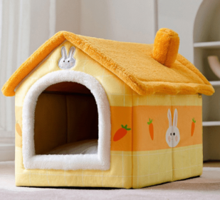 Foldable Dog House Pet Cat Bed Winter Dog Villa Sleep Kennel Removable Nest Warm Enclosed Cave Sofa Pets Supplies (Option: Radish rabbit-Large)