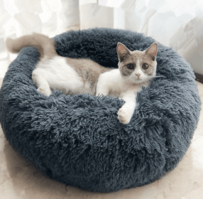 Dog Beds For Small Dogs Round Plush Cat Litter Kennel Pet Nest Mat Puppy Beds (Option: Gray-50cm)