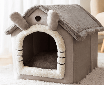 Foldable Dog House Pet Cat Bed Winter Dog Villa Sleep Kennel Removable Nest Warm Enclosed Cave Sofa Pets Supplies (Option: Grey cat-Medium)