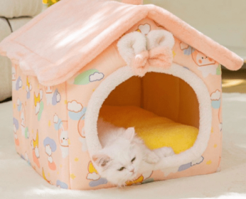 Foldable Dog House Pet Cat Bed Winter Dog Villa Sleep Kennel Removable Nest Warm Enclosed Cave Sofa Pets Supplies (Option: Space Rabbit-Medium)