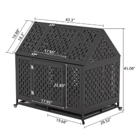 Heavy Duty Dog Crate 45 Inch Indestructible Pet Dog Cage Crate Kennel With Roof Top 2 Doors Removable Trays (Option: Black Steel45)