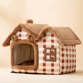 Foldable Dog House Pet Cat Bed Winter Dog Villa Sleep Kennel Removable Nest Warm Enclosed Cave Sofa Pets Supplies (Option: Double top lattice bear-Small)