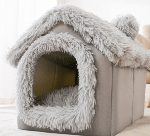 Foldable Dog House Pet Cat Bed Winter Dog Villa Sleep Kennel Removable Nest Warm Enclosed Cave Sofa Pets Supplies (Option: Grey Snow House-Small)