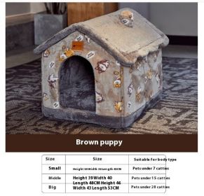 Foldable Dog House Pet Cat Bed Winter Dog Villa Sleep Kennel Removable Nest Warm Enclosed Cave Sofa Pets Supplies (Option: Coffee dog-Medium)