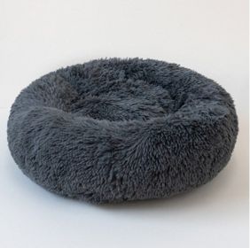 Dog Beds For Small Dogs Round Plush Cat Litter Kennel Pet Nest Mat Puppy Beds (Option: Good Dark grey-60cm)