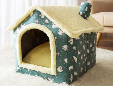 Foldable Dog House Pet Cat Bed Winter Dog Villa Sleep Kennel Removable Nest Warm Enclosed Cave Sofa Pets Supplies (Option: Green bear den-Small)