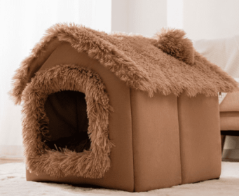 Foldable Dog House Pet Cat Bed Winter Dog Villa Sleep Kennel Removable Nest Warm Enclosed Cave Sofa Pets Supplies (Option: Brown Snow House-Medium)