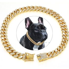 Dog Chain Crystal Artificial Diamondoid Dog Collar Walking Metal Chain Collar With Secure Buckle (Color: Rose Gold, size: 4XL)